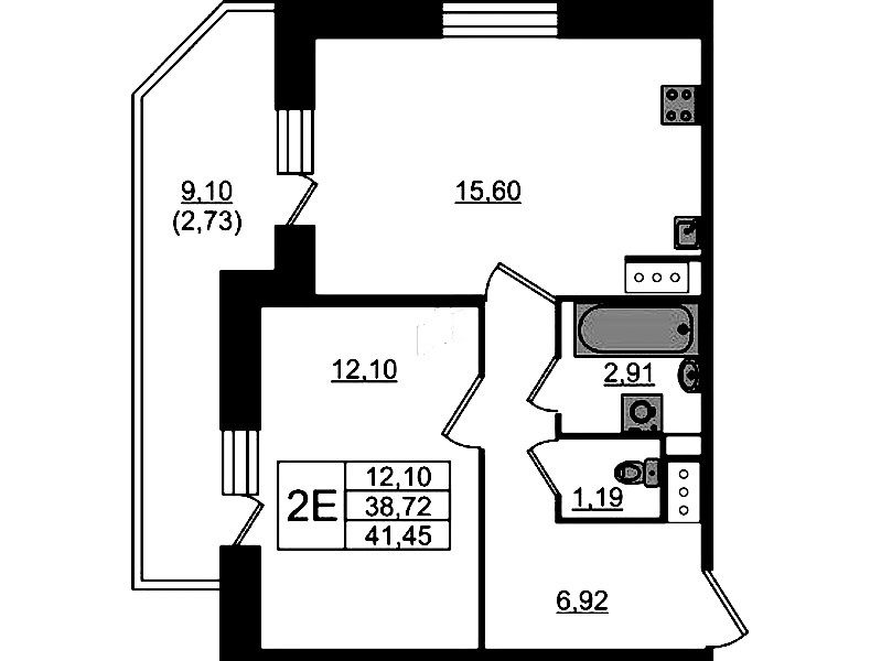 1-комнатная квартира 41.45 м², 13/23 эт., ЖК «Живи! В Рыбацком»